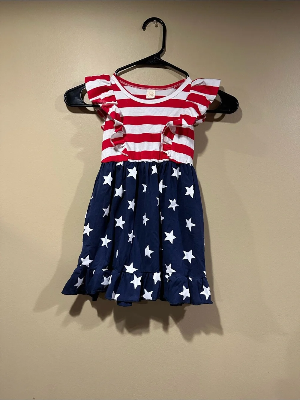 Girls Red & Navy Stars Ruffle Dress